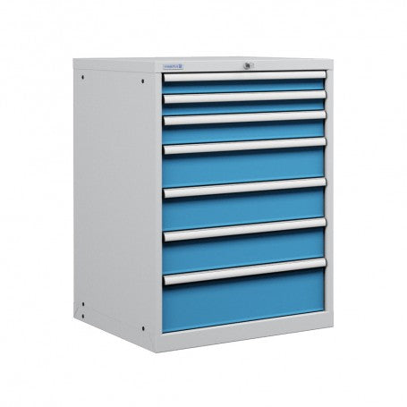 Polstore Cabinets - 7 Drawers 36x36EH - 90% Extension - Light Grey/Light Blue - 717mm(W) x 725mm(D) x 1000mm(H)