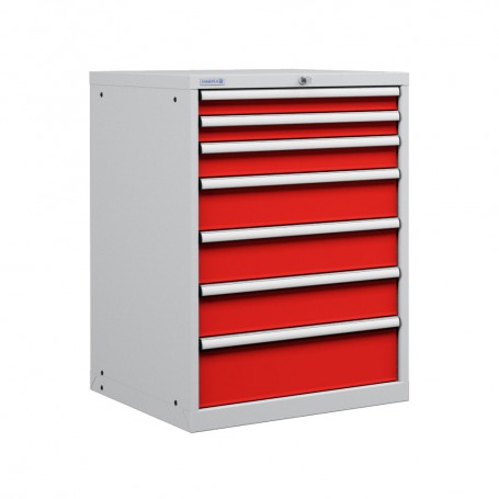 Polstore Cabinets - 7 Drawers 36x36EH - 100% Extension - Light Grey/Red - 717mm(W) x 725mm(D) x 1000mm(H)