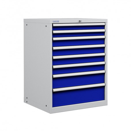 Polstore Cabinet - 8 Drawers 36x36EH - 100% Extension - Light Grey/Dark Blue - 717mm(W) x 725mm(D) x 1000mm(H)