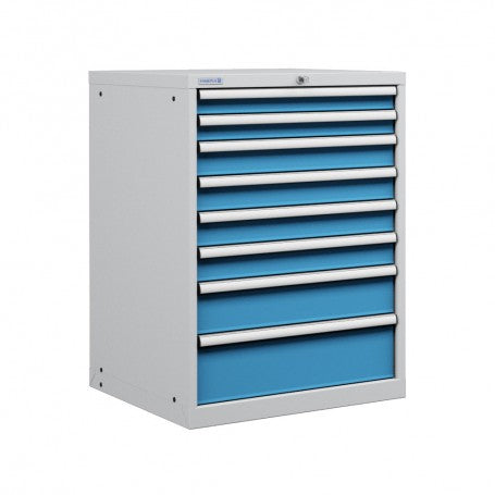 Polstore Cabinet - 8 Drawers 36x36EH - 100% Extension - Light Grey/Light Blue - 717mm(W) x 725mm(D) x 1000mm(H)