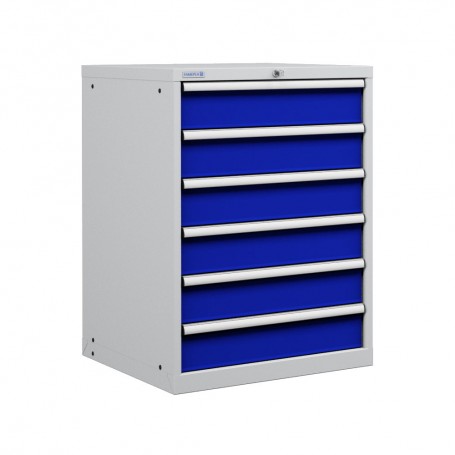 Polstore Cabinet - 6 Drawers 36x36EH - 100% Extension - Light Grey/Dark Blue 717mm(W) x 725mm(D) x 1000mm(H)