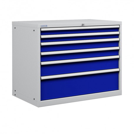 Polstore Cabinet - 6 Drawers 54x36EH - 100% Extension - Light Grey/Dark Blue - 1023mm(W) x 725mm(D) x 1000mm(H)