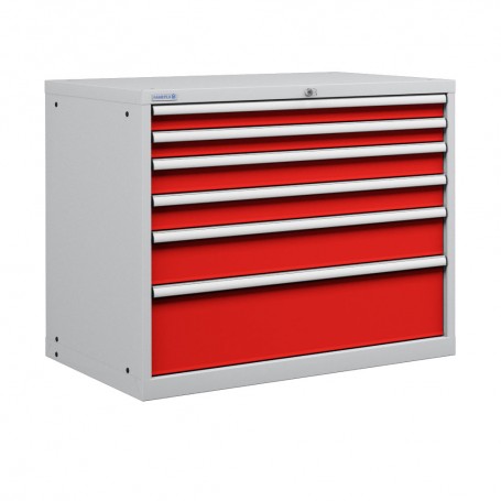 Polstore Cabinet - 6 Drawers 54x36EH - 100% Extension - Light Grey/Red - 1023mm(W) x 725mm(D) x 1000mm(H)