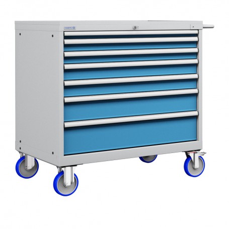 Polstore Mobile Cabinet - 7 Drawers 54x36EH - 100% Extension - Light Grey/Light Blue - 1108mm(W) x 733mm(D) x 1040mm(H)