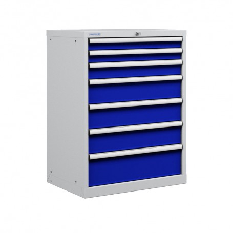 Polstore Cabinets - 7 Drawers 36x27EH - 100% Extension - Light Grey/Dark Blue - 717mm(W) x 572mm(D) x 1000mm(H)