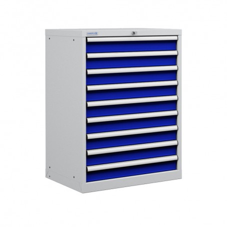 Polstore Cabinet - 9 Drawers 36x36EH (9x100mm) - 100% Extension - Light Grey/Dark Blue - 717mm(W) x 725mm(D) x 1000mm(H)