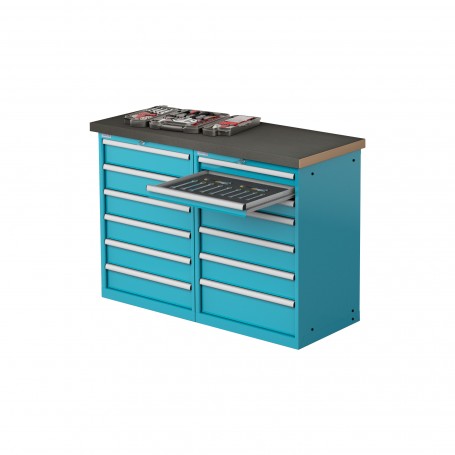 Polstore Workstation - 13 Drawers 36x27EH - 100% Extension - Light Blue - 1500mm(W) x 600mm(D) x 1040mm(H)
